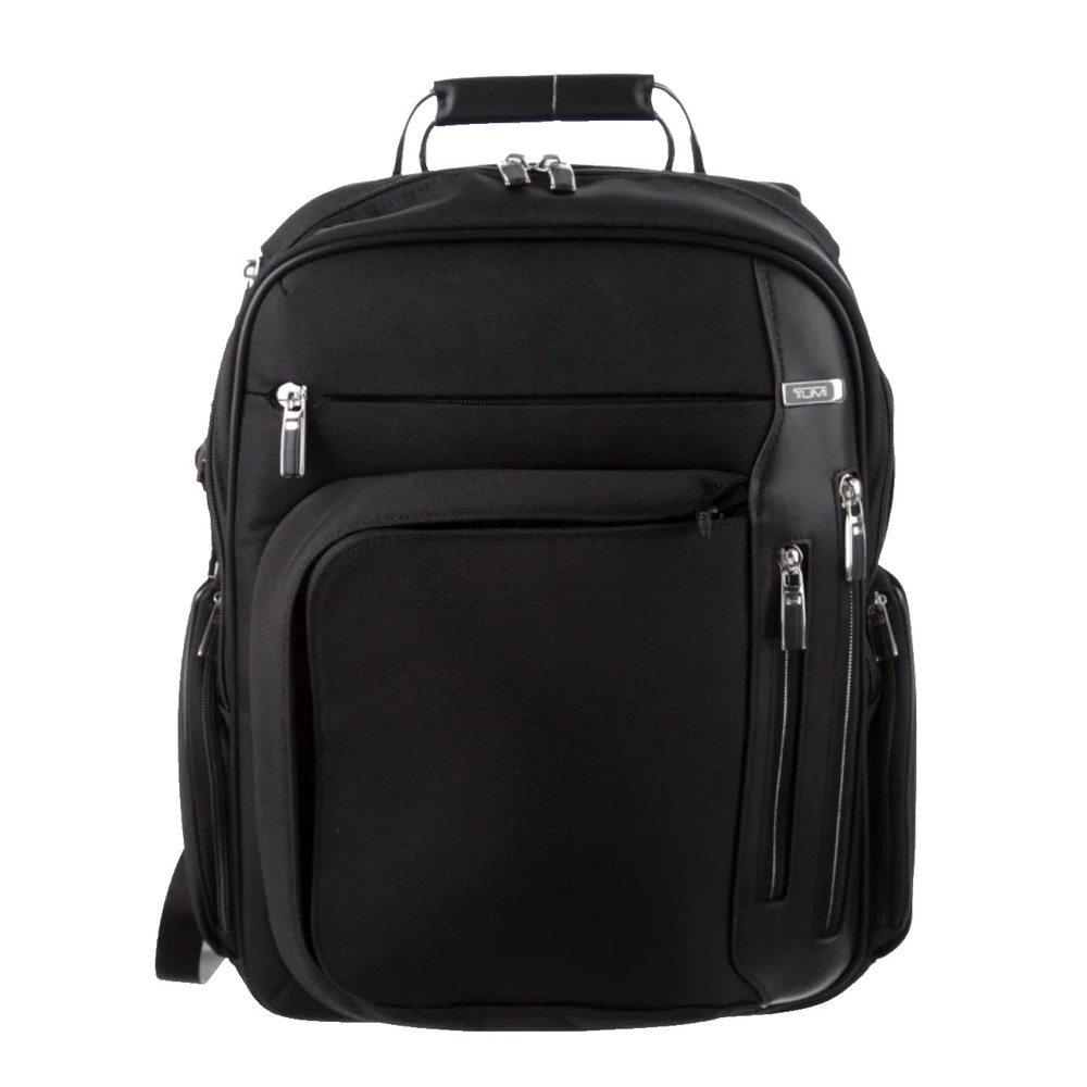 Tumi Arrive Kingsford Mens Black Ballistic Nylon Leather Laptop Travel Backpack